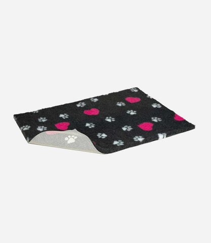 Vetbed Nonslip Charcoal with Cerise Hearts and White Paws - Nest Pets